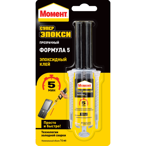 Клей эпоксидный "Момент супер эпокси" Формула 5" 14мл прозр. шприц Момент Б0022995