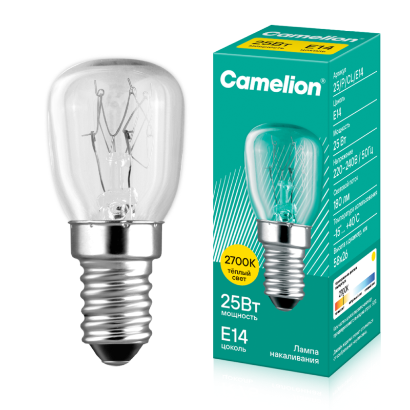Лампа накаливания MIC 25/P/CL/E14 Т26 Camelion 13649