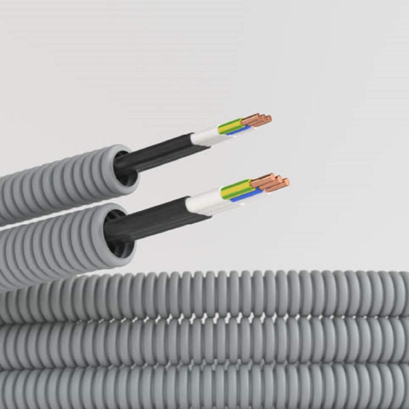 Электротруба ПВХ гибкая гофр. d20мм сер. с кабелем ВВГ-Пнг(А)-LS 3х1.5кв.мм Конкорд (уп.100м) DKC 9L920100KF