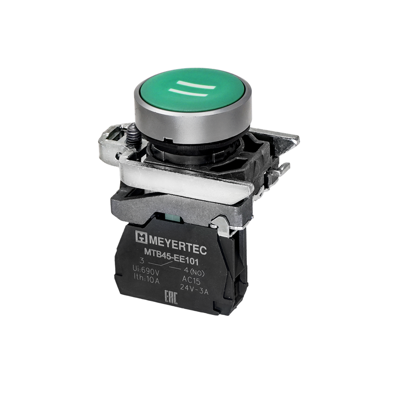 Кнопка плоская маркировка "II" 1NO IP65 металл MTB4-BA31541 зел. ОВЕН 137125