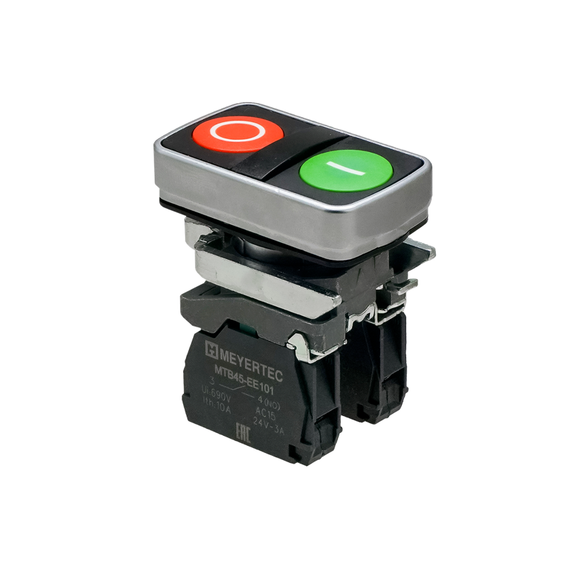Кнопка двойная плоская маркировка "I+O" 1NO+1NC IP65 металл MTB4-BL8325 красн./зел. ОВЕН 137153