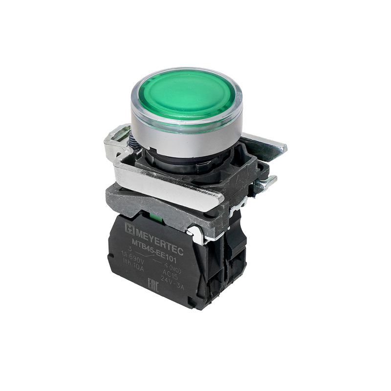 Кнопка с подсветкой 1NO 220В AC/DC IP65 металл MTB4-BW33713 зел. ОВЕН 137160