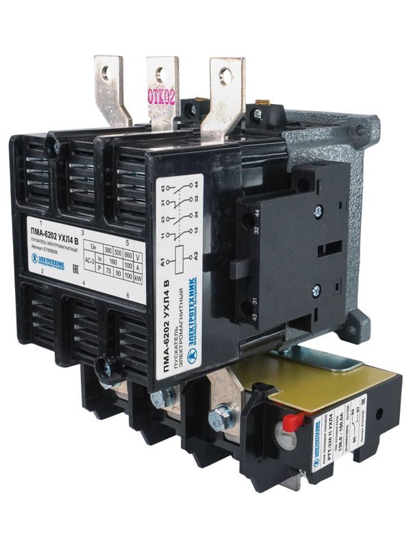 Пускатель ПМА-6202 УХЛ4 В 160А кат. 380В 2НО+2НЗ IP00 с реле РТТ-326 136-160А Электротехник ET009638