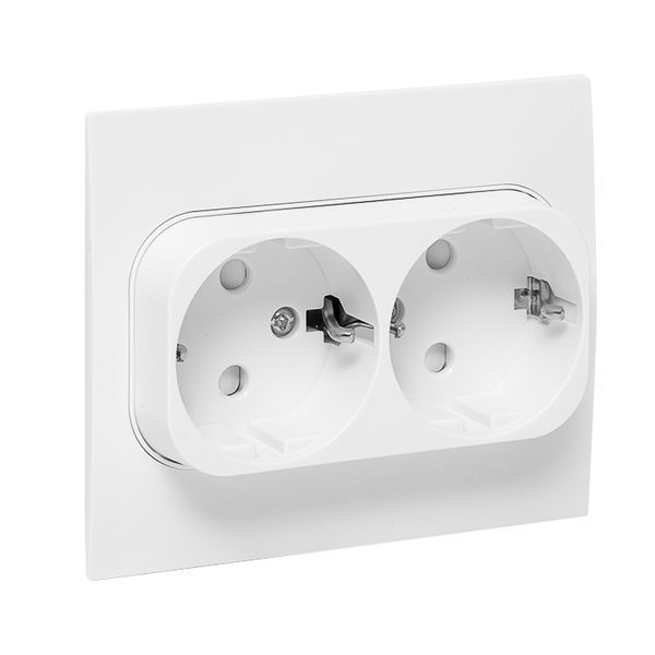 Розетка 2-м СП Стокгольм 16А IP20 с заземл. защ. шторки бел. PROxima EKF EXR16-128-10