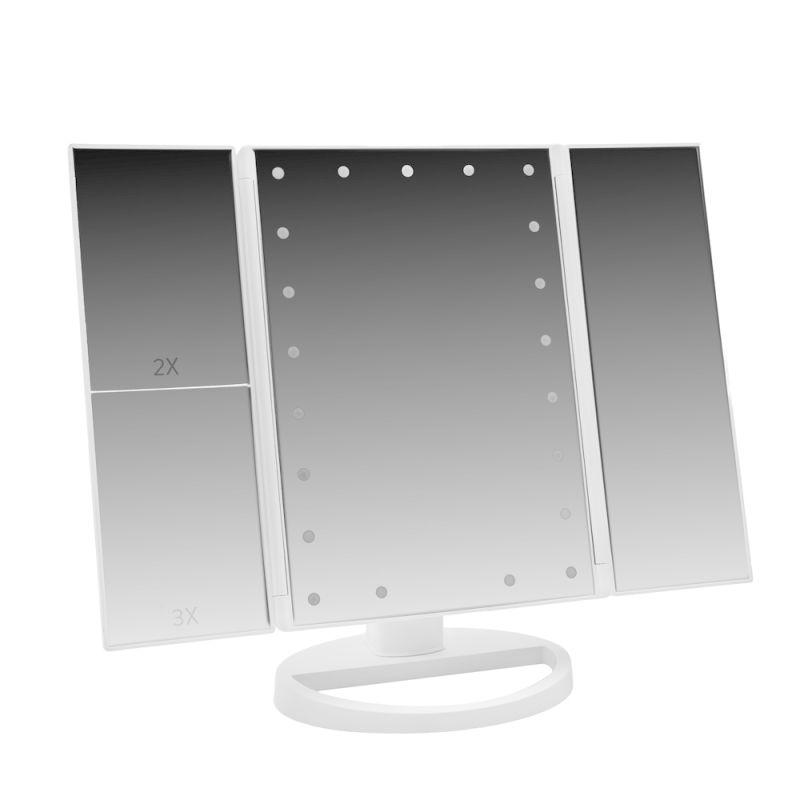 Зеркало M217-DL C01 с LED подсветкой 1x/2x/3x увеличение дневной свет 5Вт 4хLR03/USB бел. Camelion 14005