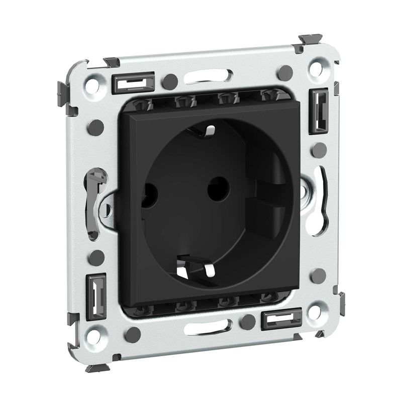 Розетка 1-м СП 2мод. Avanti "Черный матовый" 16А 2P+E защ. шторки механизм черн. DKC 4412003