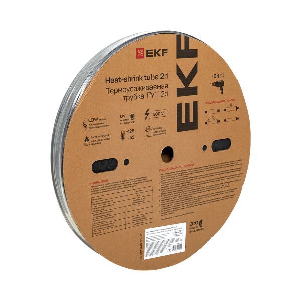 Трубка термоусадочная ТУТ нг 18/9 черн. (уп.100м) PROxima EKF tut-18-b