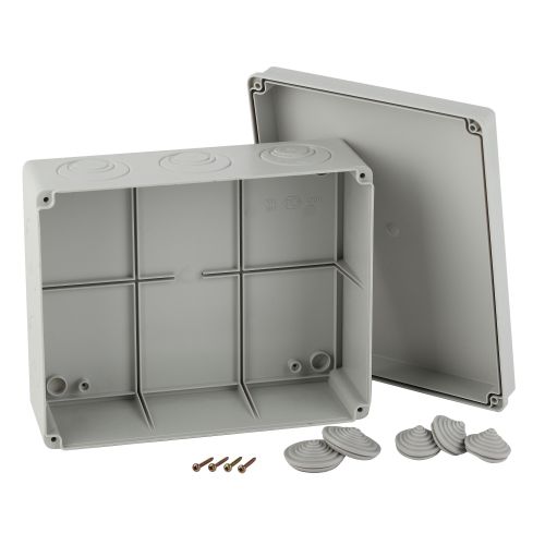 Коробка распаячная ОП КОРv 240х195х90мм на винтах кабельные вводы d28-3 шт d37-2шт IP55 Эра Б0047267