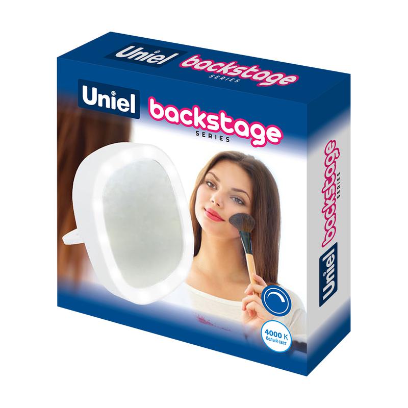 Зеркало ULK-F71 WHITE карманное с подсветкой на батарейках 3AAA (не в/к) бел. Uniel UL-00007511