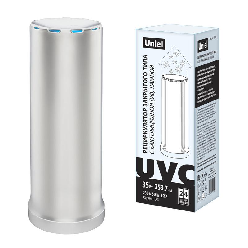 Рециркулятор настольный UDG-T30A UVCB WHITE закрыт. типа с бактерицидн. лампой E27 без озонирования 253.7нм бел. Uniel UL-00007695
