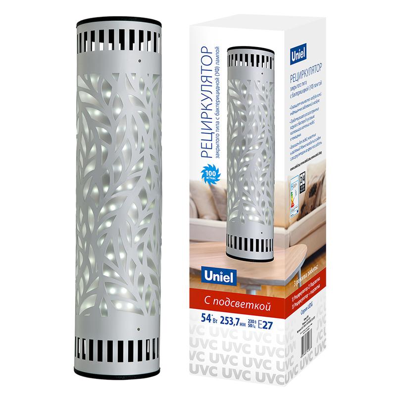 Рециркулятор настольный UDG-V100A UVCB/6500K D02 STEEL закрыт. типа с лампой E27 без озонирования 253.7нм сталь. Uniel UL-00007984