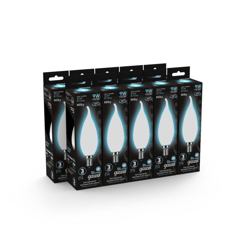 Лампа светодиодная филаментная Black Filament 9Вт свеча на ветру матовая 4100К нейтр. бел. E14 610лм GAUSS 104201209