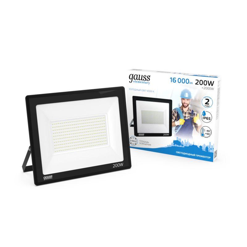 Прожектор светодиодный Elementary 200Вт 6500К IP65 16800лм 200-240В ДО черн. GAUSS 691511200