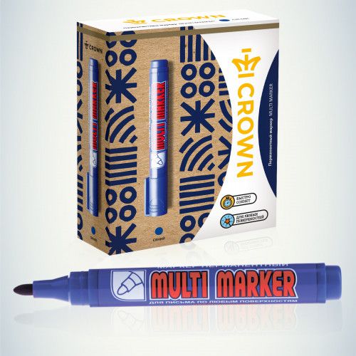 Маркер перманентный "Multi Marker" 3мм пулевидный син. Crown Б0048240