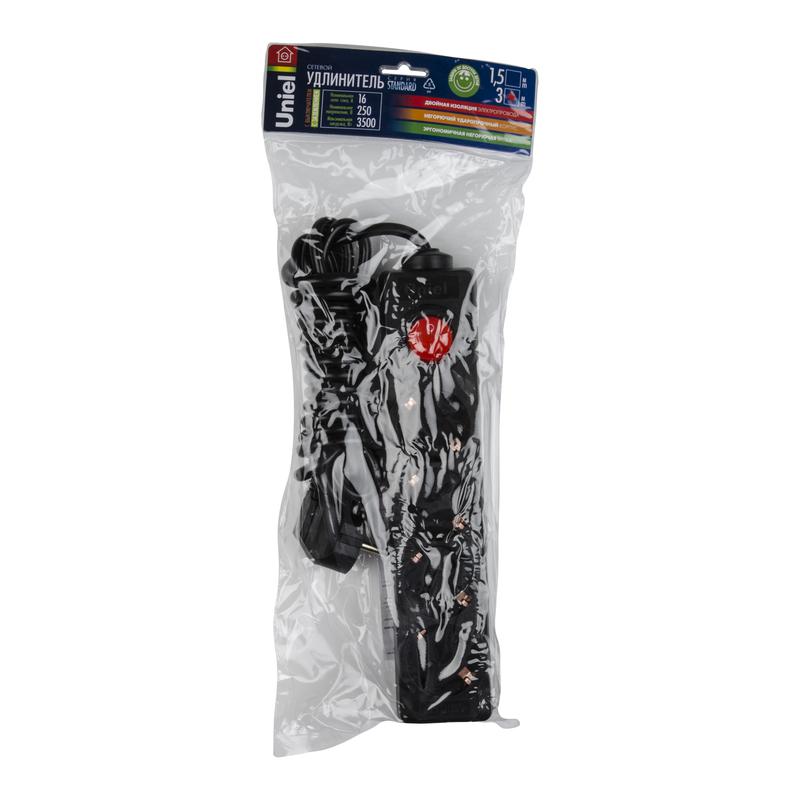 Удлинитель 4х3м с заземл. Standart S-GCD4-3B черн. Uniel UL-00003610