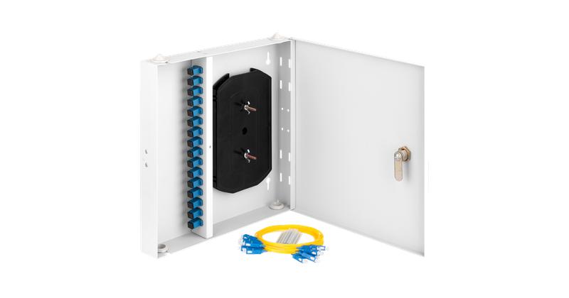 Кросс оптический настенный 16 портов SC/UPC (16 одинарн. SC/UPC адаптеров) SM 9/125 OS2 стальной с ключом в комплекте: адаптеры; монтажн. шнуры 1м; сплайс-кассета с крышкой; гильзы сер. NIKOMAX NMF-WP16SCUS2-IP-ES-GY