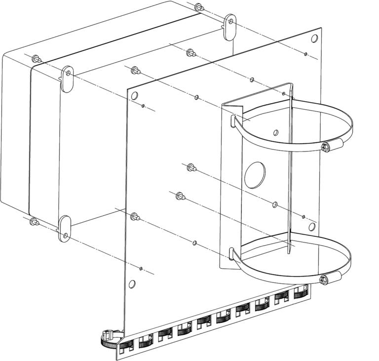 Кронштейн крепления блока питания БПУ-3-220VAC-24VAC/10А на квадратные и круглые опоры d115-135мм и крепления (фиксации) подводящих кабелей или металлорукавов КС-5 Тахион 40102