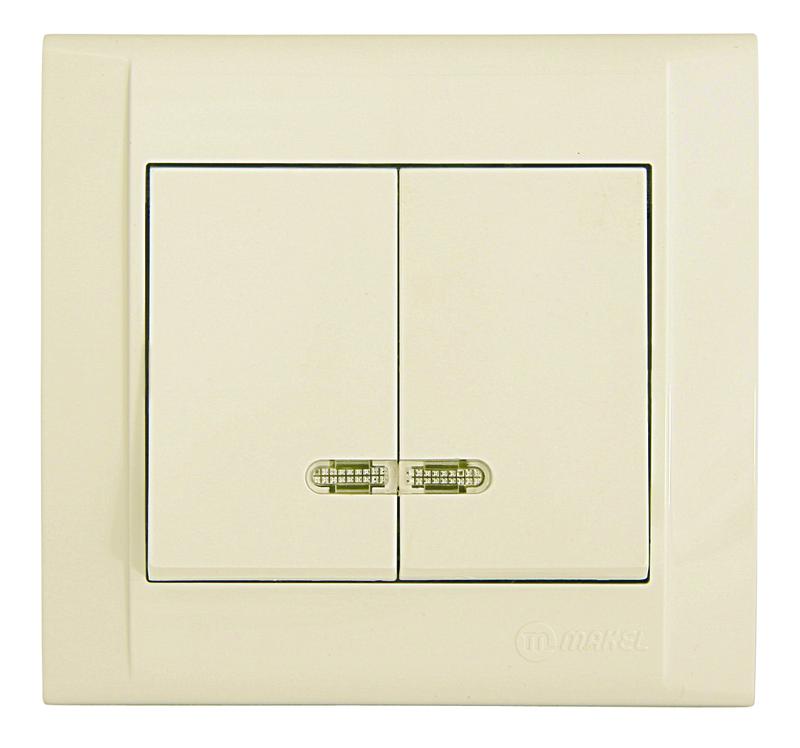 Выключатель 2-кл. Defne крем с подсветкой Makel 42010023