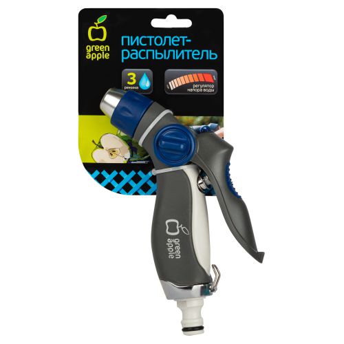 Пистолет-распылитель регулир. латун. форсунка 3 реж. метал. (12/48) Green Apple Б0003092