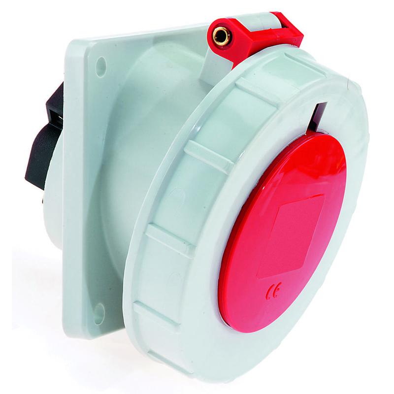 Розетка встраиваемая 32А 4п 3P+PE 6ч 400В IP67 наклонная 85х85 Bals 12329