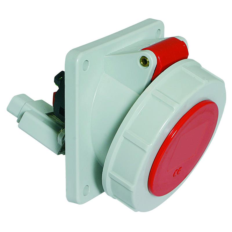 Розетка встраиваемая 32А 5п 6ч 400В IP67 наклонная фланец 85х85 НО+НЗ Quick-Connect Bals 12596