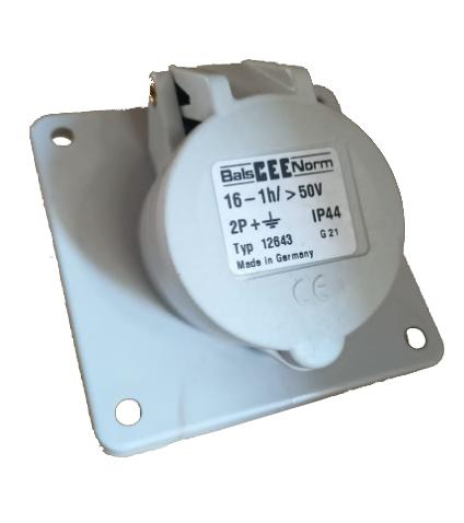 Розетка встраиваемая 16А 3п 2P+PE 1ч 50В IP44 наклонная 85х85 Bals 12643