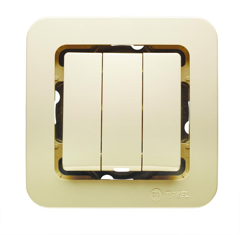 Выключатель 3-кл. СП Lillium 10А IP20 без вставки крем. Makel 71291