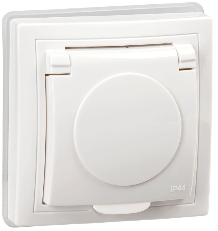Розетка 1-м СП Кварта РСбш10-3-КБ-44 16А IP44 с заземл. защ. шторки с крышкой бел. GENERICA KV-R16-16-44-K01