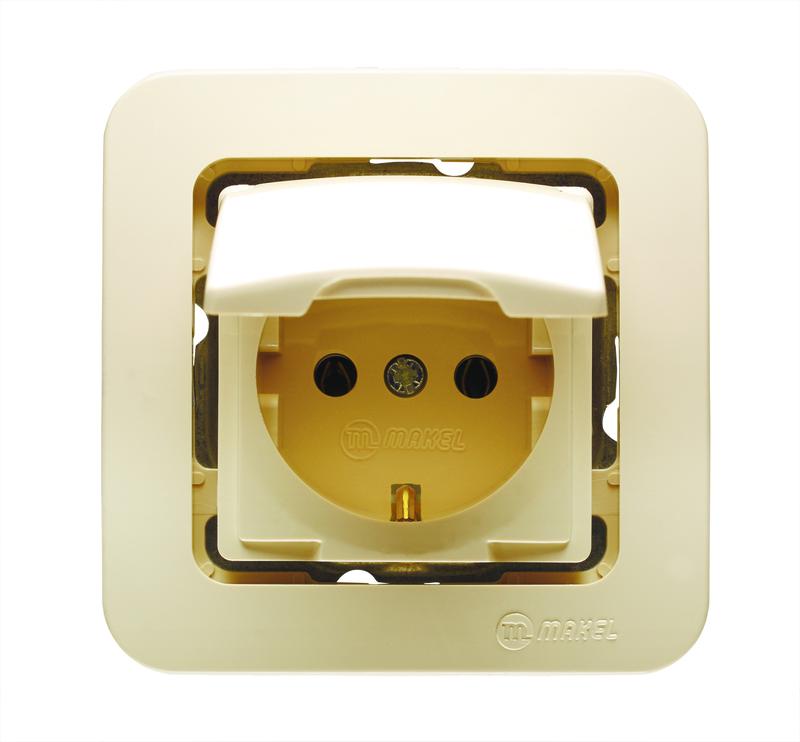 Розетка 1-м СП Lillium 10А с заземл. с крышкой без вставки бакелит крем. Makel 71229