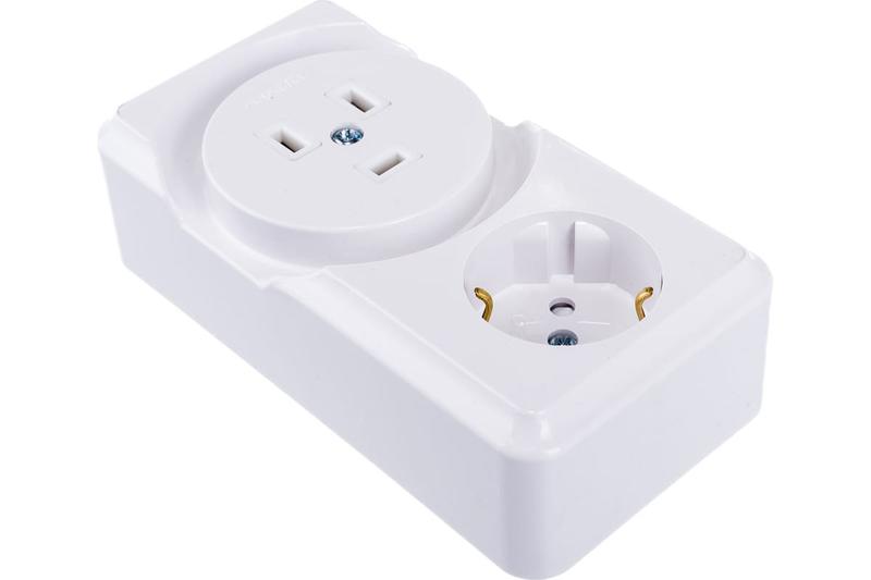 Блок розеток ОП IP20 1-м 16А с заземл. + 1-м 32А 2P+PE 250В штепсельная бел. Bylectrica БРА32-016