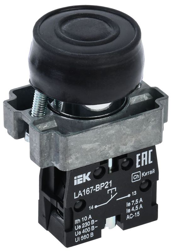 Кнопка LA167-BP21 d22мм 1НО черн. KARAT IEK BBT20-BP21-1-22-67-K02