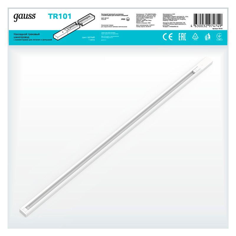 Шинопровод однофазный L1000 Track накладной с адаптером питания и заглушкой бел. GAUSS TR101