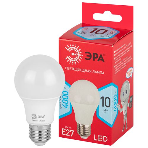 Лампа светодиодная RED LINE LED A60-10W-840-E27 R 10Вт A60 груша 4000К нейтр. бел. E27 Эра Б0049635