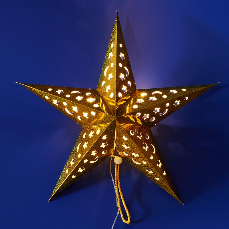 Фигура ULD-H4545-005/STA/2AA WARM WHITE IP20 GOLDEN STAR "Золотая звезда" 2AA (не в/к) 45х45см подвесная 5 LED Uniel UL-00008588