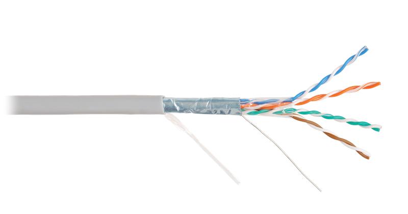 Кабель F/UTP кат.5E (класс D) 4 пары 24 AWG (0.49мм) тест по ISO/IEC 100МГц ОЖ BC чистая медь внутр. PVC нг(А) гарантия: 1 год (уп.305м) NIKOLAN NKL 2200A-GY
