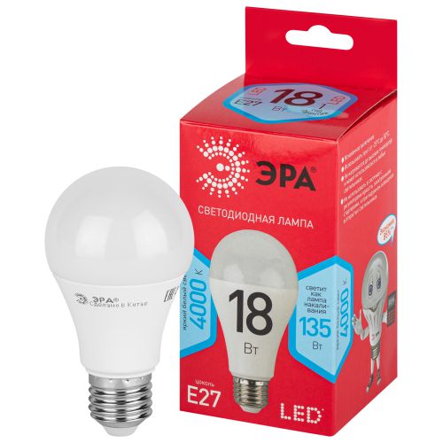 Лампа светодиодная RED LINE LED A65-18W-840-E27 R 18Вт A65 груша 4000К нейтр. бел. E27 Эра Б0052381