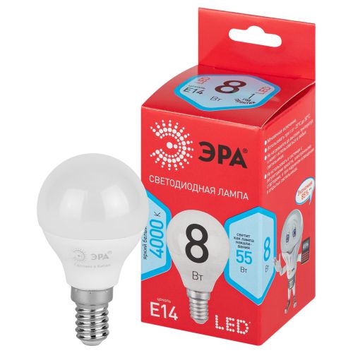 Лампа светодиодная RED LINE LED P45-8W-840-E14 R 8Вт P45 шар 4000К нейтр. бел. E14 Эра Б0052440