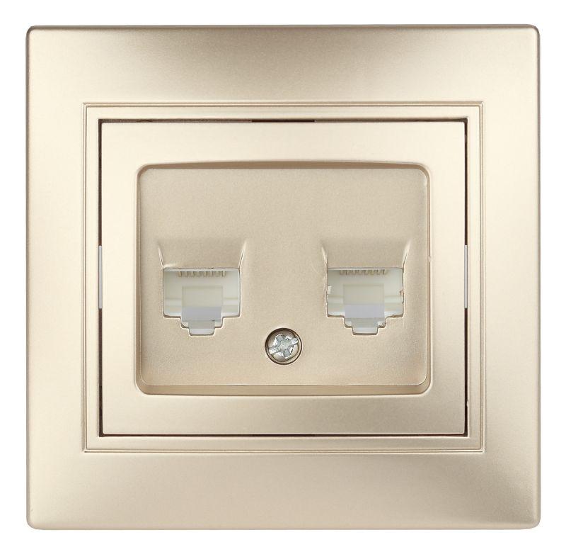 Розетка компьютерная 2-м СП Plano RJ45 шампань 1-304-04 Intro Б0043244