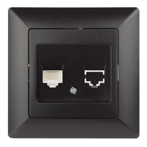 Розетка телефонная 1-м СП Solo 4-302-05 RJ11 антрацит Intro Б0043379