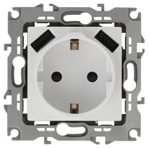 Розетка 16А 250В 2P+E с 2хUSB 5В-3А защ. шторки Эра12 бел. 12-4109-01 ЭРА Б0047840