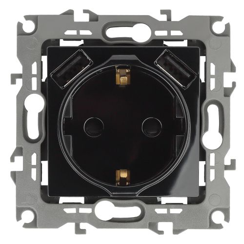 Розетка 16А 250В 2P+E с 2хUSB 5В-3А защ. шторки Эра12 черн. 12-4109-06 ЭРА Б0047845