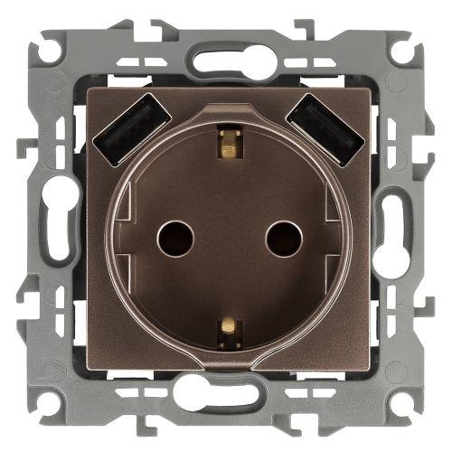 Розетка 16А 250В 2P+E с 2хUSB 5В-3А защ. шторки Эра12 бронза 12-4109-13 ЭРА Б0047847