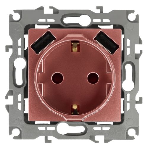 Розетка 16А 250В 2P+E с 2хUSB 5В-3А защ. шторки Эра12 медь 12-4109-14 ЭРА Б0047848