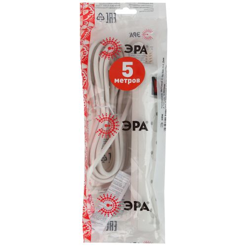 Удлинитель 4х5м без заземл. 10А IP20 U-4s-5m-2х1 ПВС 2х1 с выкл. Эра Б0044054