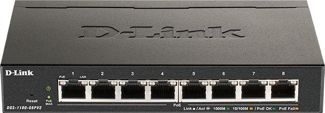 Коммутатор настраиваемый DGS-1100-08PLV2/A1A 8G 4PoE+ 80Вт D-Link 1821827