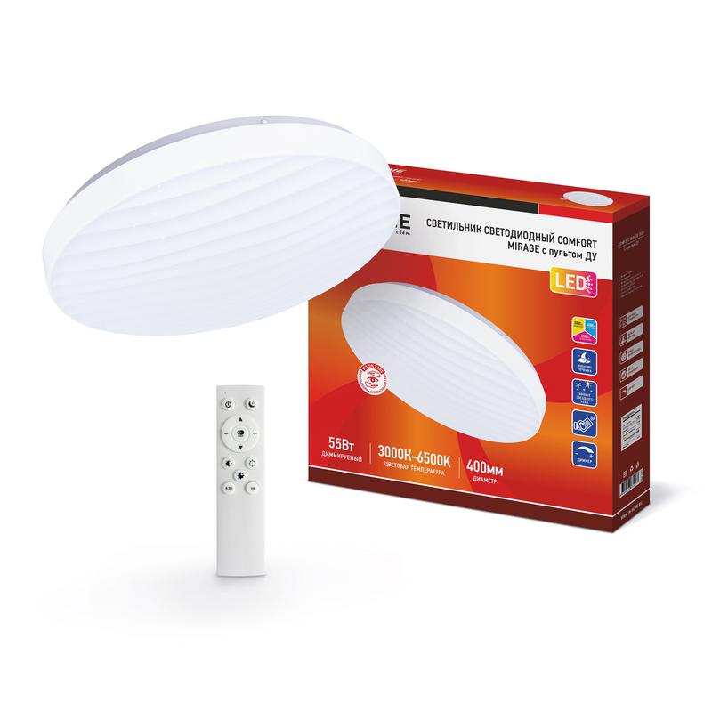 Светильник светодиодный COMFORT MIRAGE 55Вт 3000-6500К 4400лм 230В 400х70мм с пультом ДУ IN HOME 4690612034577