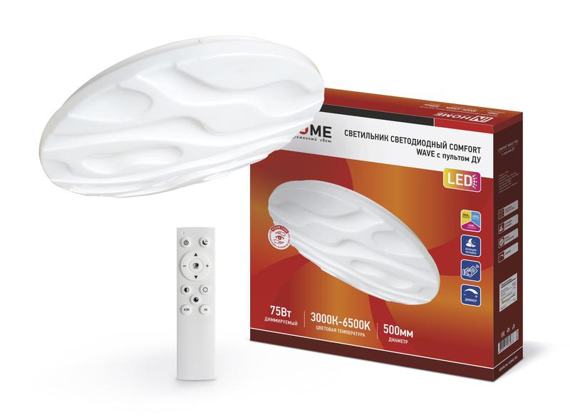 Светильник светодиодный COMFORT WAVE 75Вт 3000-6500К 6000лм 230В 490х85мм с пультом ДУ IN HOME 4690612034836