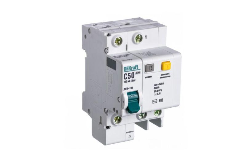Выключатель автоматический дифференциального тока 2п (1P+N) C 50А 30мА тип AC ДИФ-101 со встроен. защит. от сверхтоков DEKraft 15162DEK