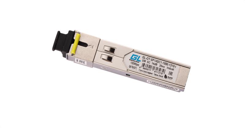 Модуль промышленный SFP WDM 100/155Мбит/с одно волокно SM SC Tx:1550/Rx:1310нм 14дБ до 20км -40град.C NIKOMAX GL-OT-SF14SC1-1550-1310-I
