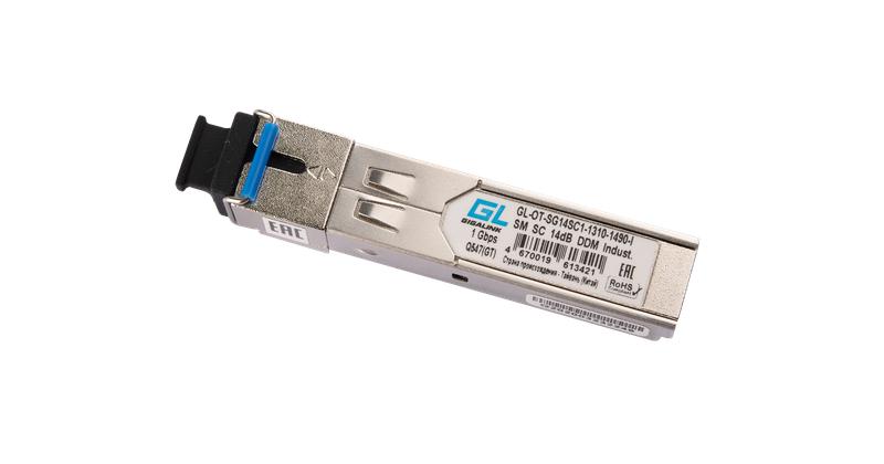 Модуль промышленный SFP WDM 1Гбит/с одно волокно SM SC Tx:1310/Rx:1490нм DDM 14дБ до 20км -40град.C NIKOMAX GL-OT-SG14SC1-1310-1490-I